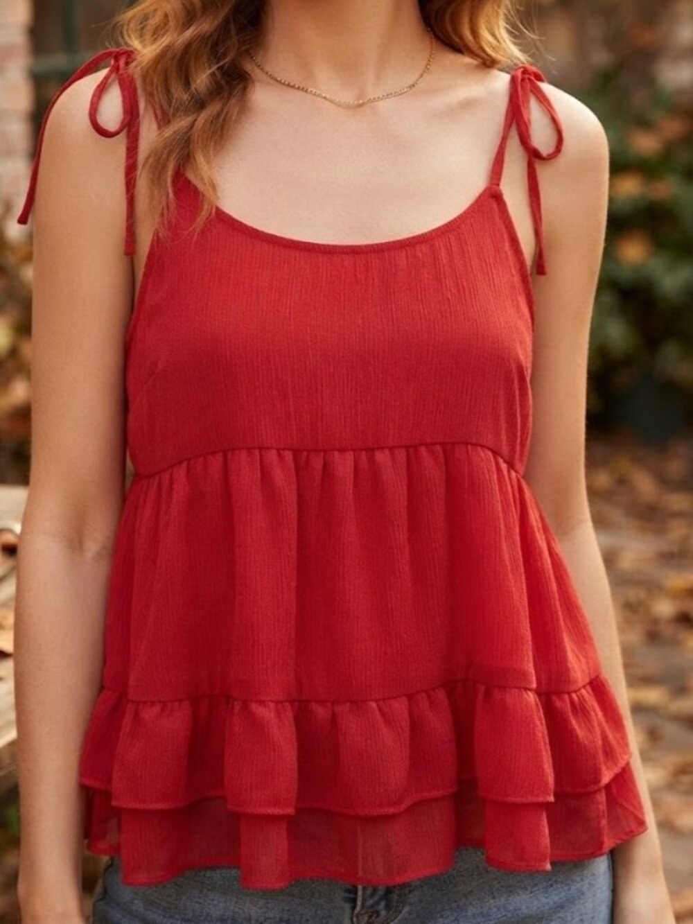 Red Tiered Ruffle Babydoll Cami Tank Top
